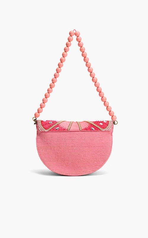 America & Beyond Cresent Pink Lemon Embellished Shoulder Bag