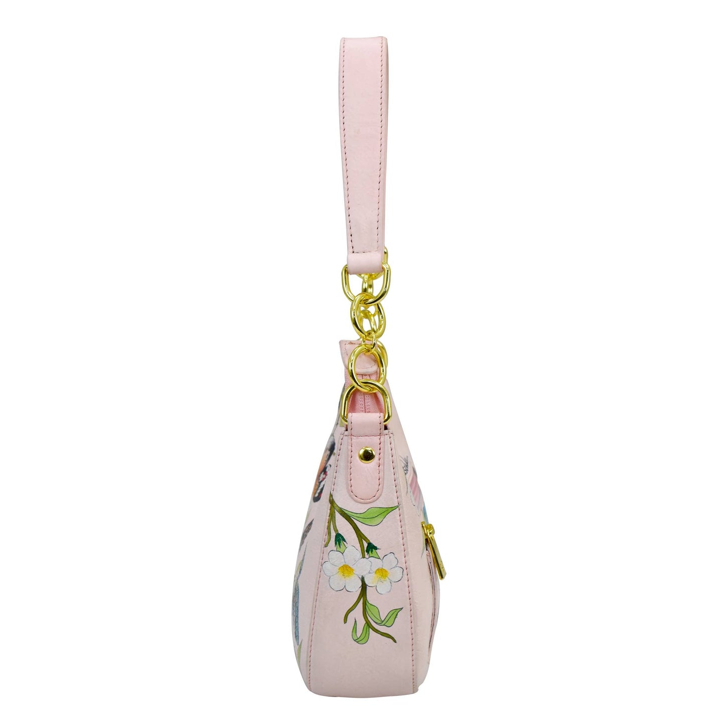 Anuschka Hand-Painted Leather Small Convertible Hobo - 701-dusty pink with butterfly