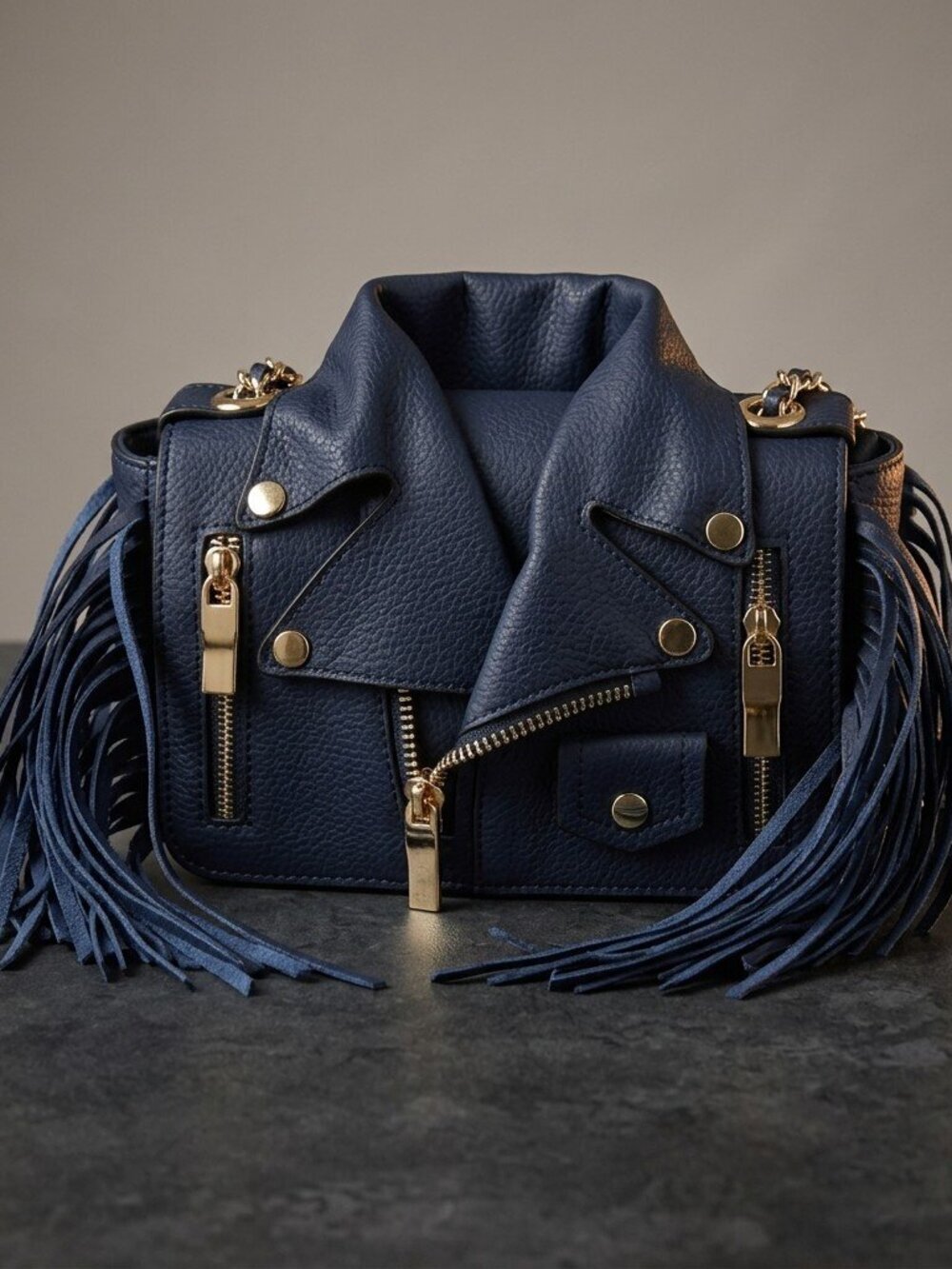 Midnight Moto Navy Fringe Backpack