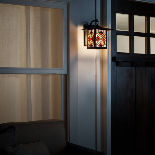 11.75"H Eli Red 1-Light Outdoor Lantern Stained Glass Wall Sconce