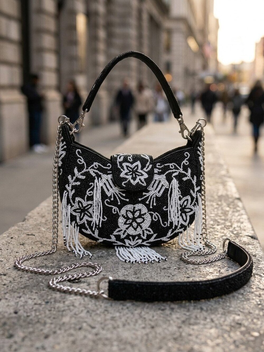 America & Beyond Mini Crossbody fully beaded Boho Night Bloom