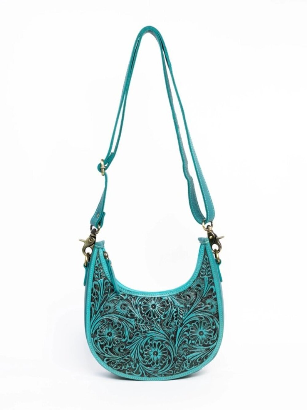 Turquoise Floral Tooled Crossbody Bag
