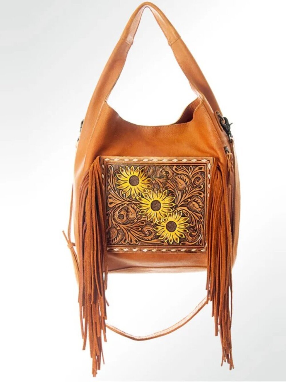American Darling Sunflower Fringe Leather Hobo