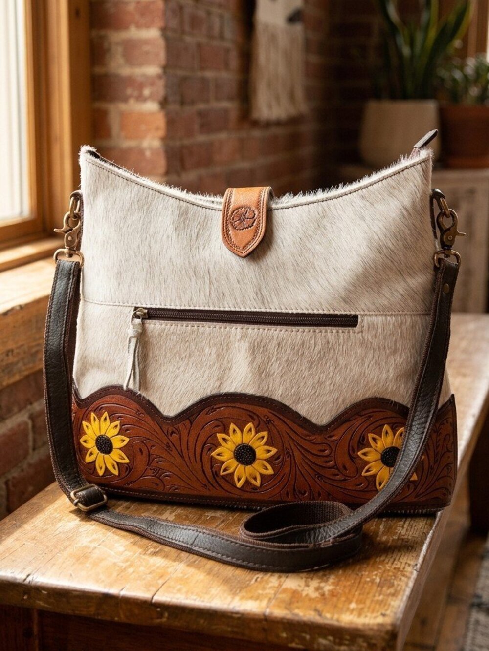 Olay by American Darling Rustic Sunflower Crossbody Hobo