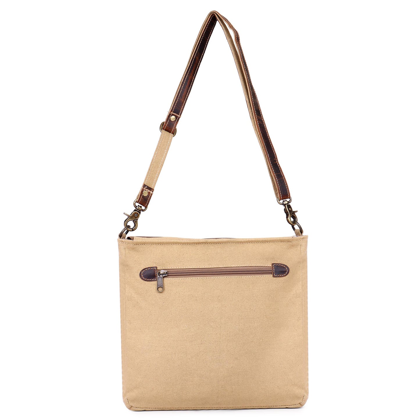 Canvas Cowhide & Leather Women Shoulder Bag - Khaki