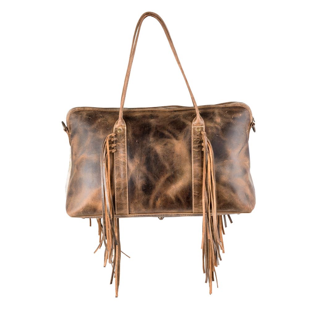 Full Grain Leather & Acid Wash Cowhide Mini Duffle multi white