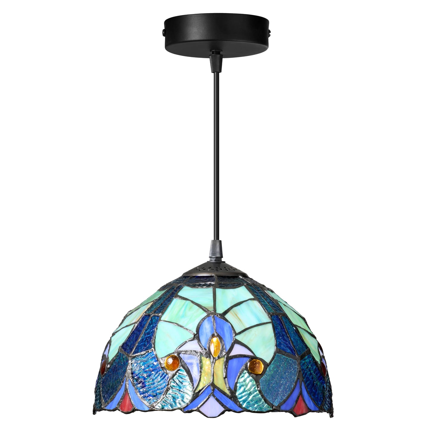 10.25"W Halston Traditional Blue Dome stained glass Shade Pendant