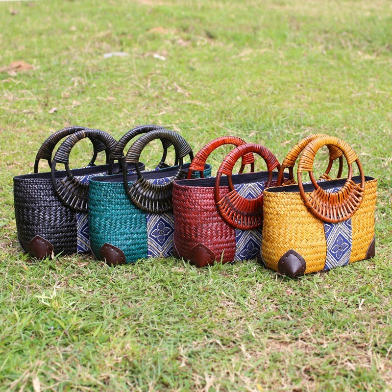Vintage handmade straw handbag- The Salado Bag