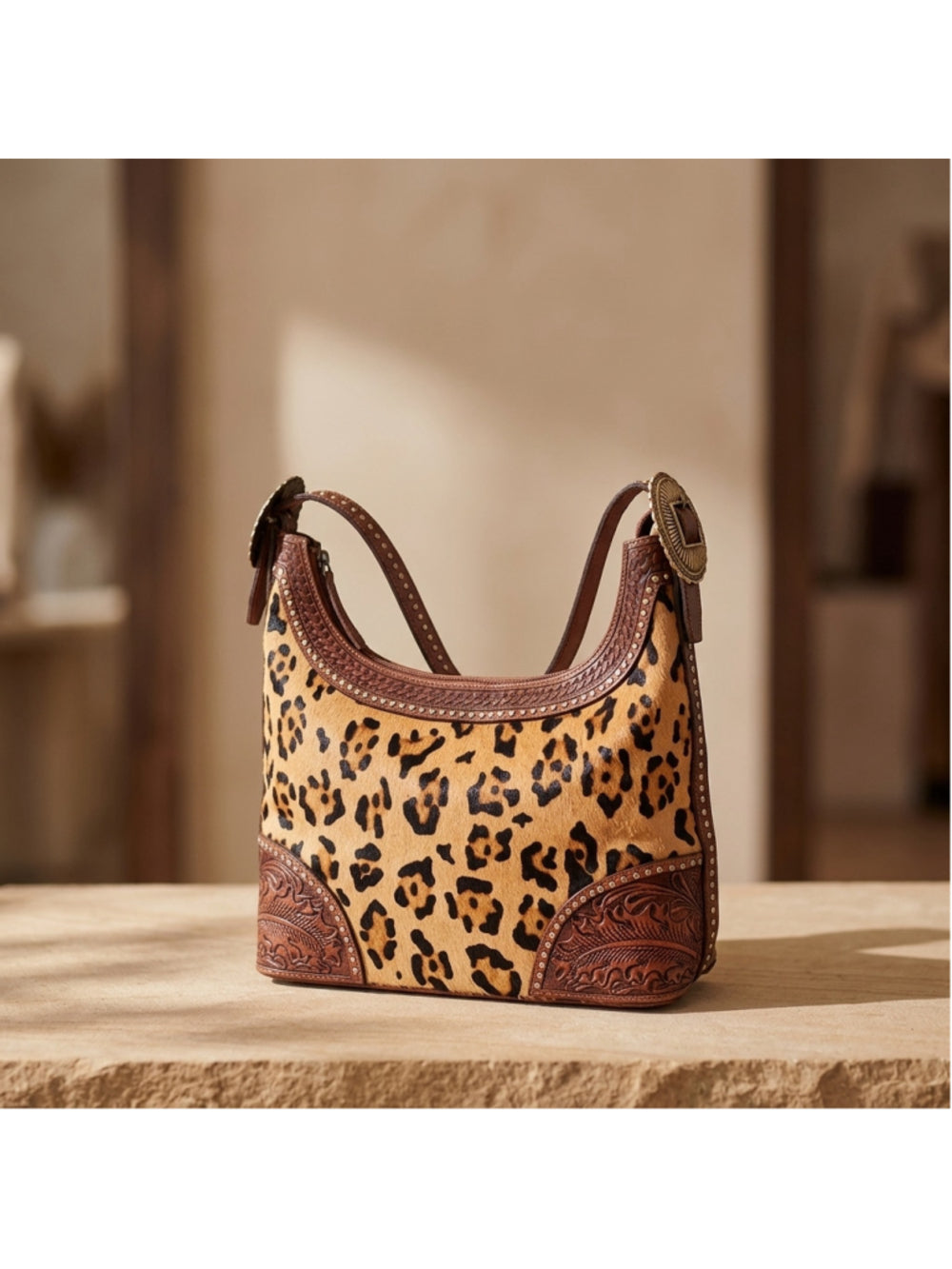 American Darling Western Wild Cat Leopard Buckle Hobo Bag