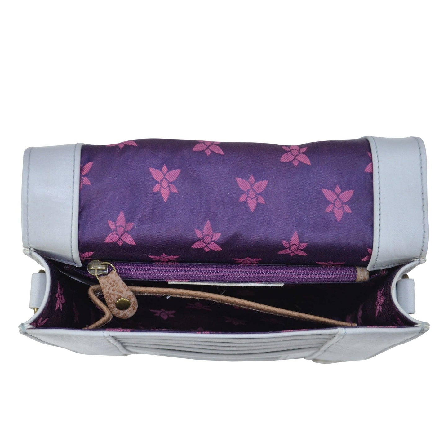 Anuschka Hand-Painted Leather Small Messenger - 669-gray floral