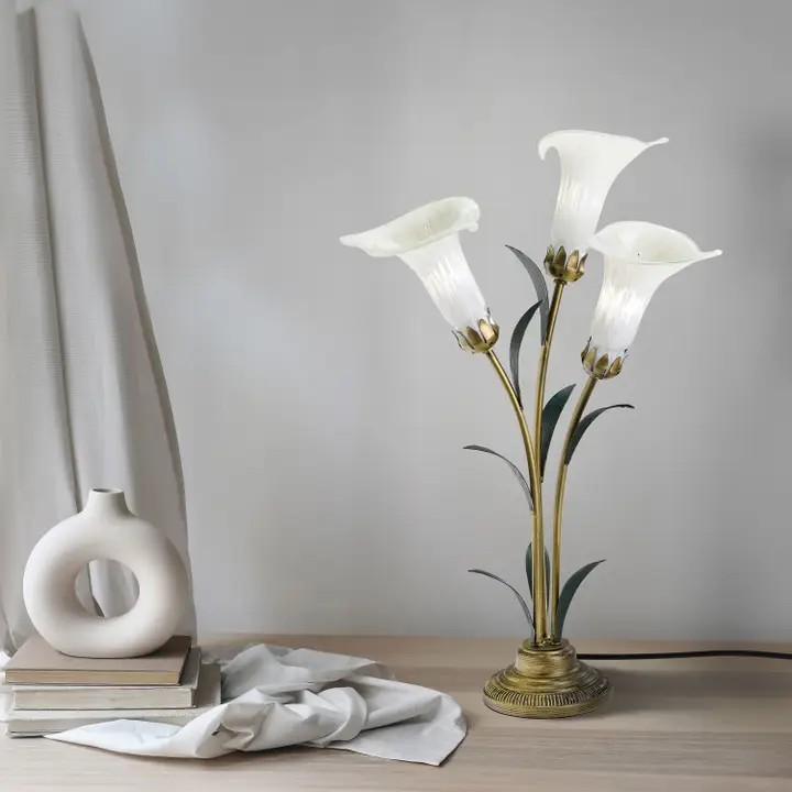 23.5"H White 3 Shade Handblown Glass Calla Lily Table Lamp