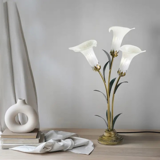 23.5"H White 3 Shade Handblown Glass Calla Lily Table Lamp