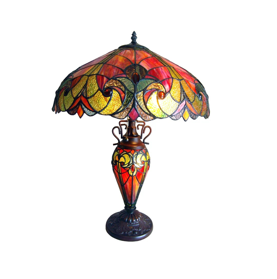 Tiffany style triple lit Victorian-style triple lit table Red, orange, yellow