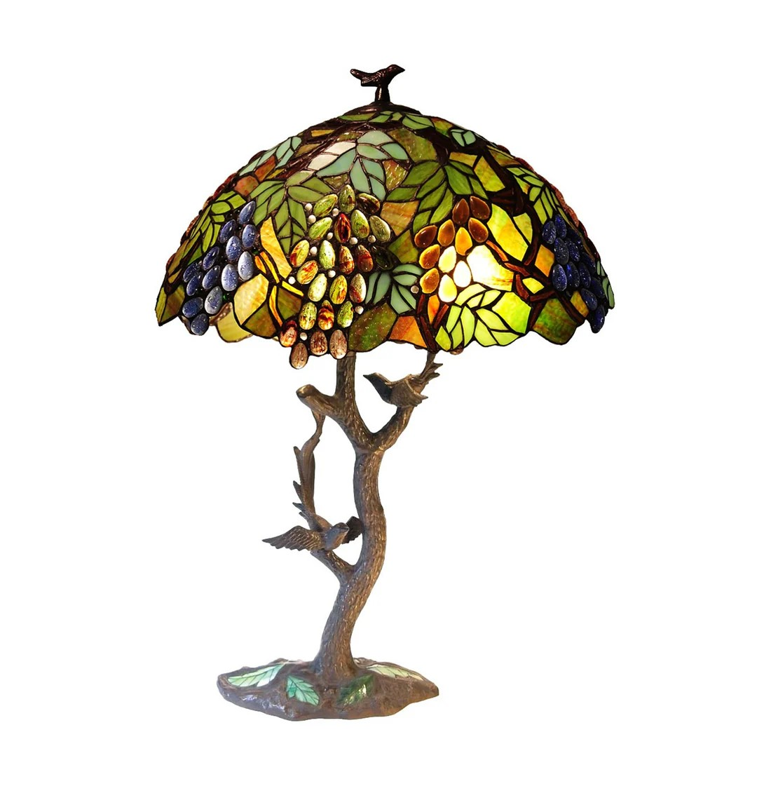 2 Light Tiffany-style featuring Leafs & Grapes Table Lamp Oval Shape 20" Shade