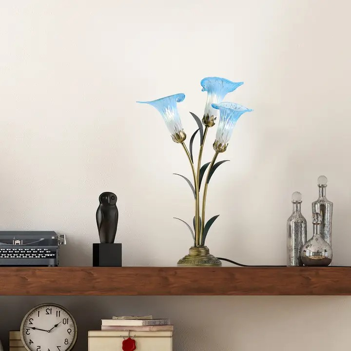 23.5"H Blue 3 Shade Handblown Glass Calla Lily Table Lamp