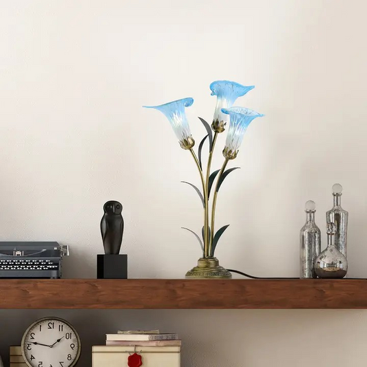 23.5"H Blue 3 Shade Handblown Glass Calla Lily Table Lamp
