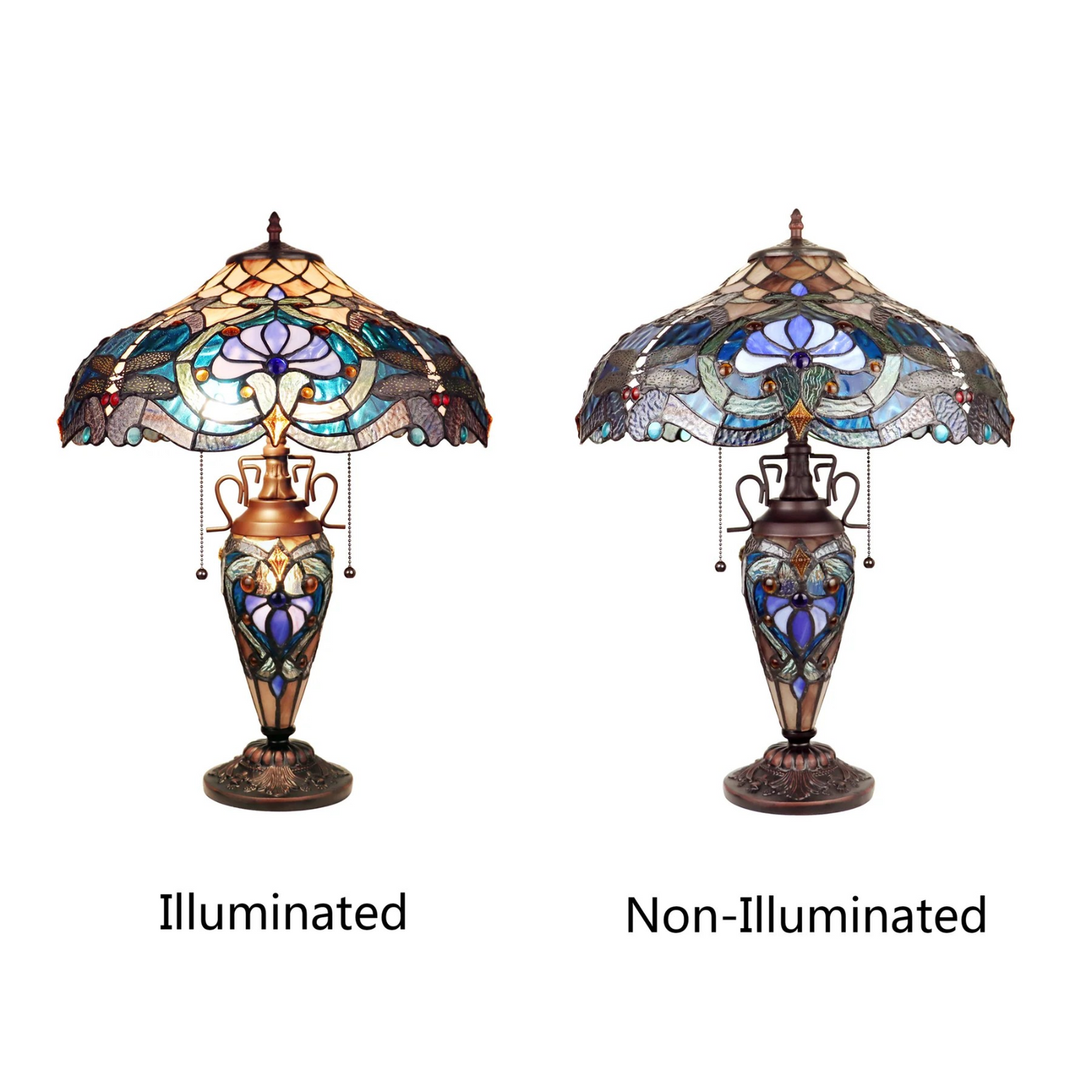 Tiffany style triple lit Victorian-style triple lit table Dragonfly, lavender