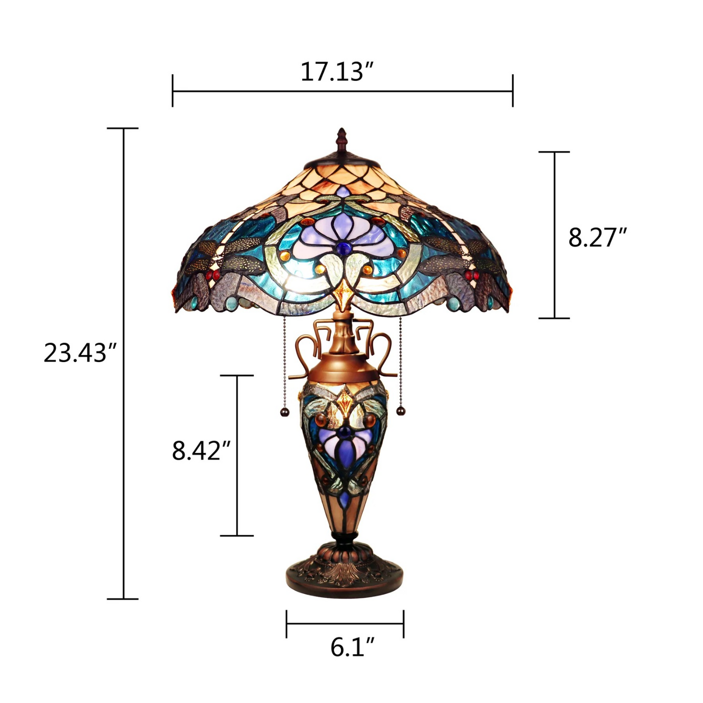 Tiffany style triple lit Victorian-style triple lit table Dragonfly, lavender