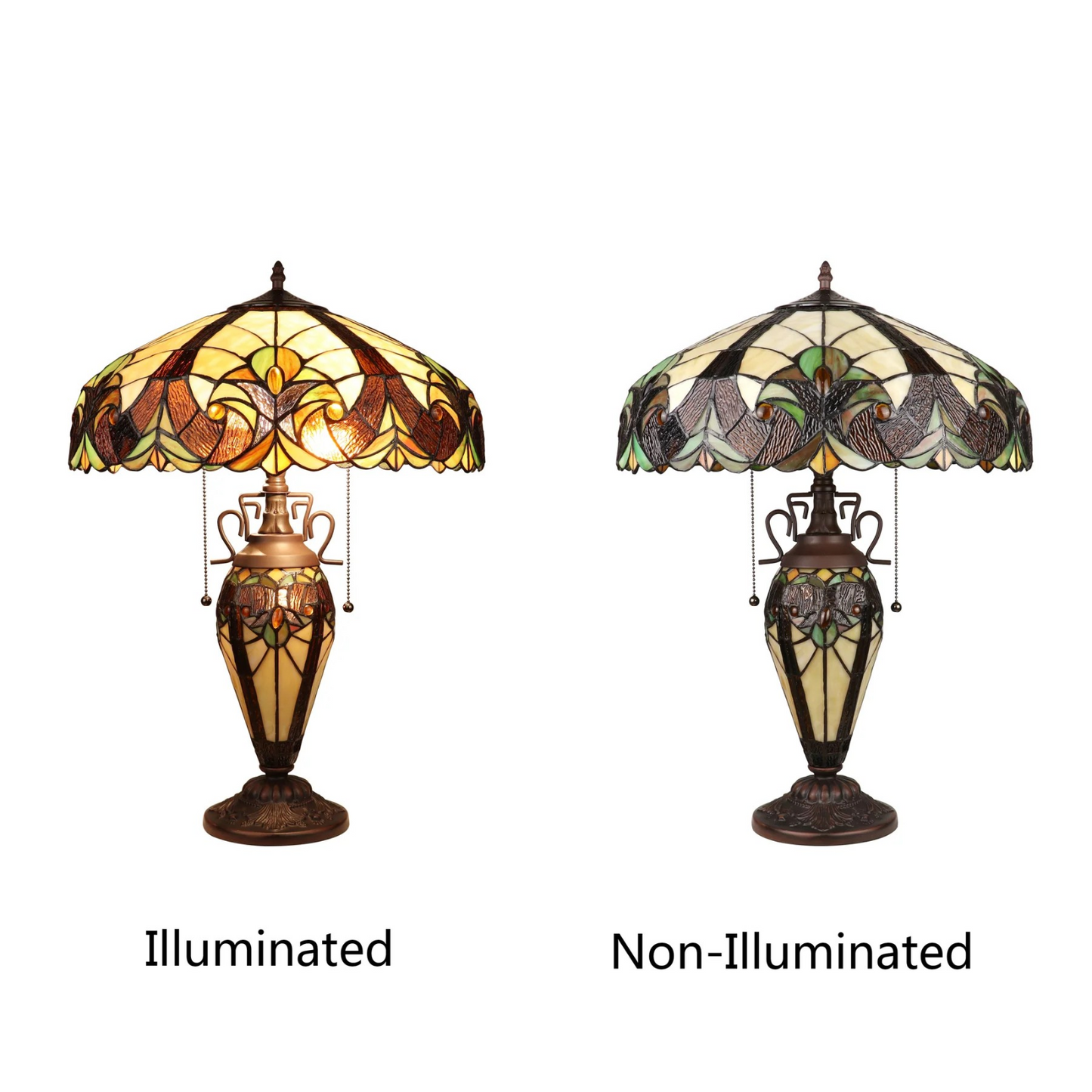 Tiffany style double lit Victorian-style  lamp red, green yellows and bronze