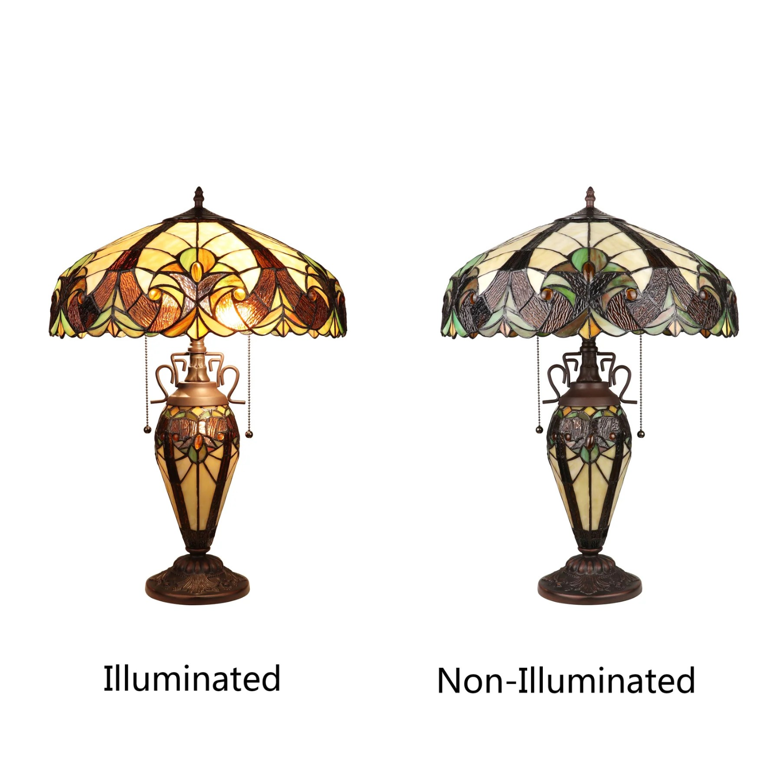Tiffany style double lit Victorian-style  lamp red, green yellows and bronze