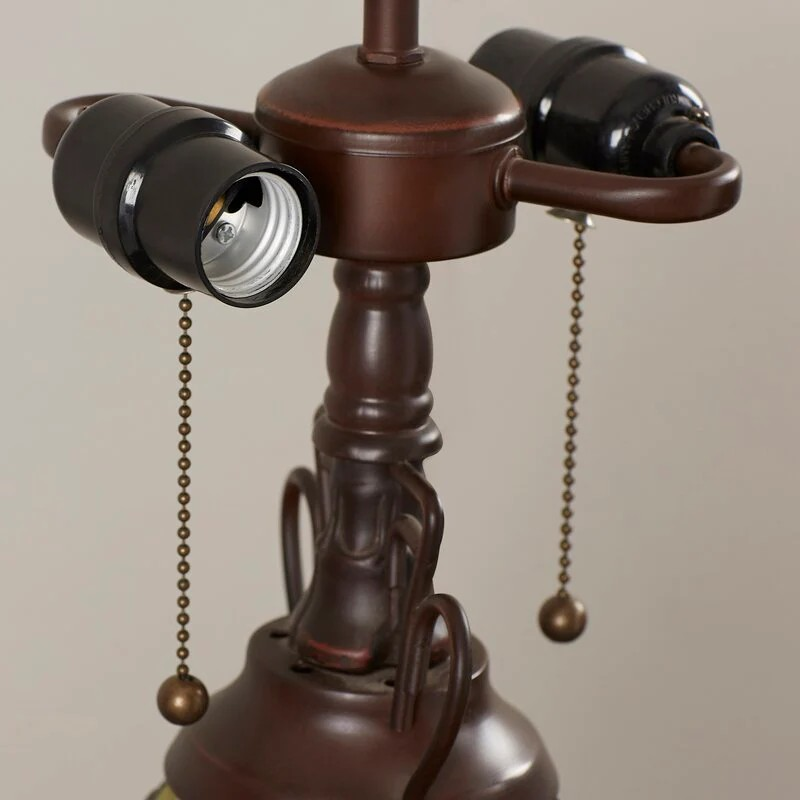 Tiffany style triple lit Victorian-style  lamp Blues, green, lilac