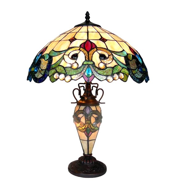 Tiffany style triple lit Victorian-style double lit table green and gold
