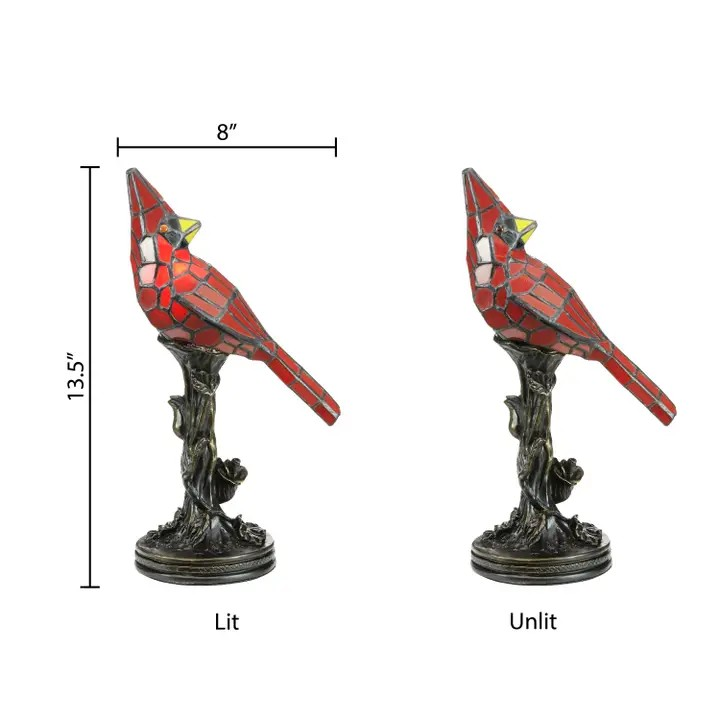13.5"H Skylar Red Cardinal Stained Glass Bird Accent Lamp-pre order avail April