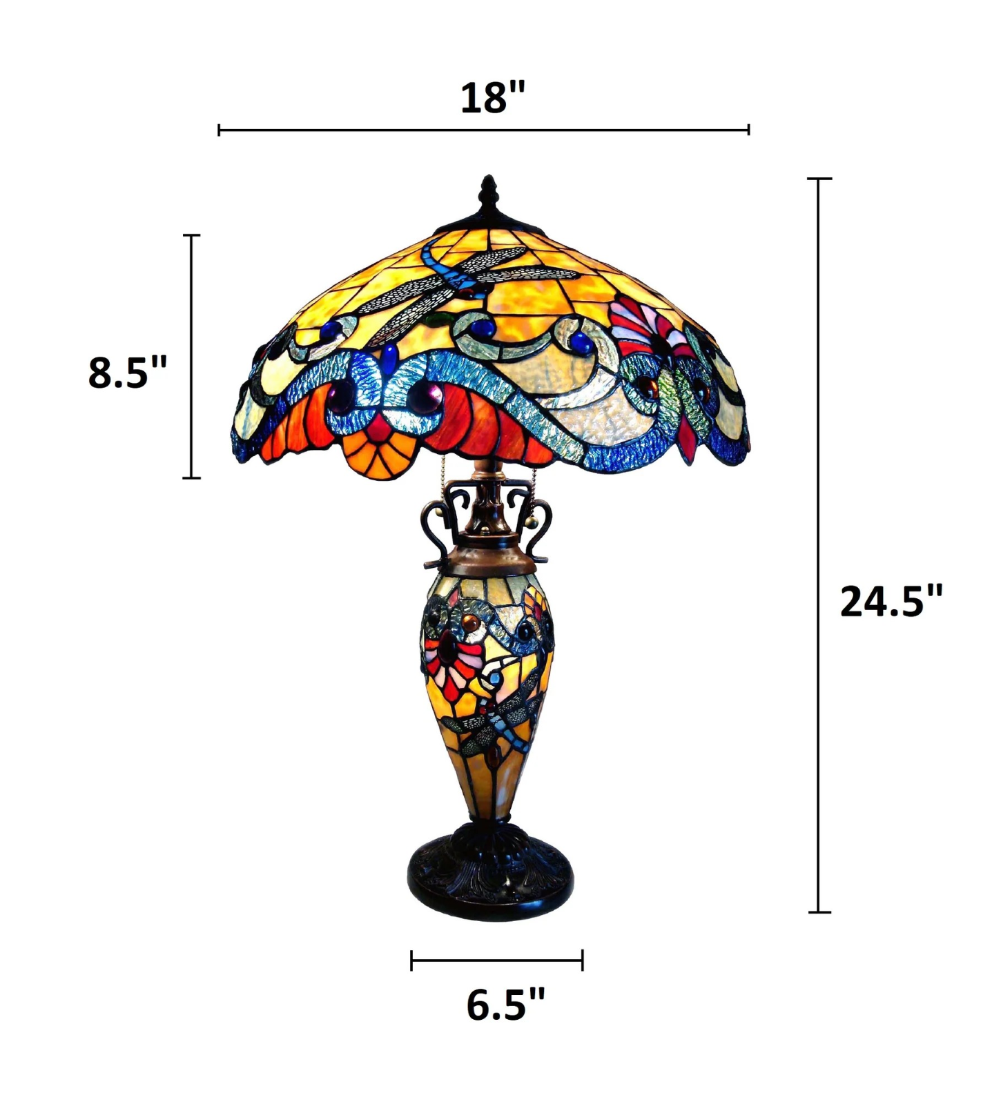 Tiffany style triple lit Victorian-style Dragonfly 3 Light Double Lit Table Lamp