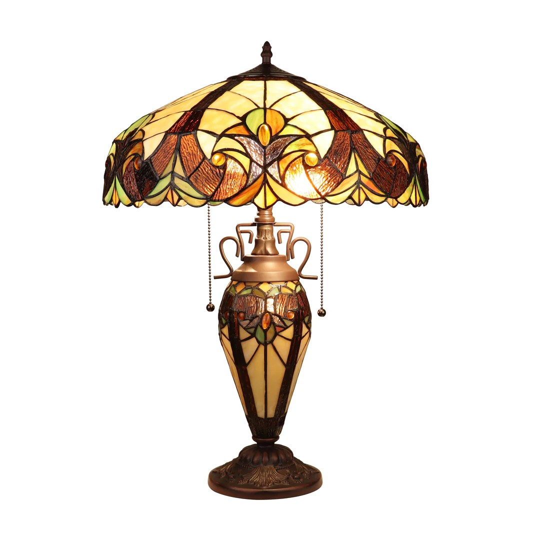 Tiffany style double lit Victorian-style  lamp red, green yellows and bronze