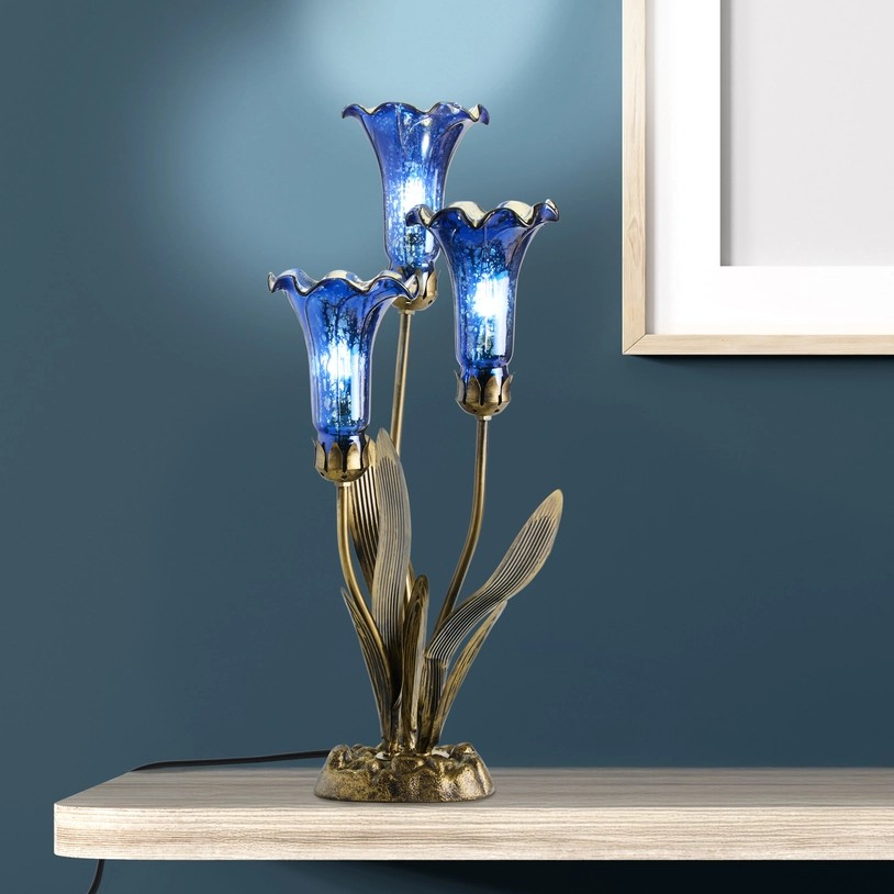 21"H Blue Mercury Glass 3 Lily Uplight Table Lamp