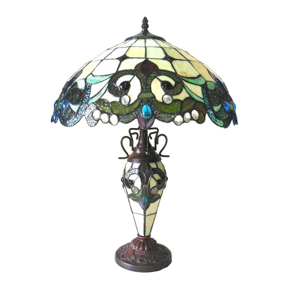 Tiffany style triple lit Victorian-style double lit table green and gold