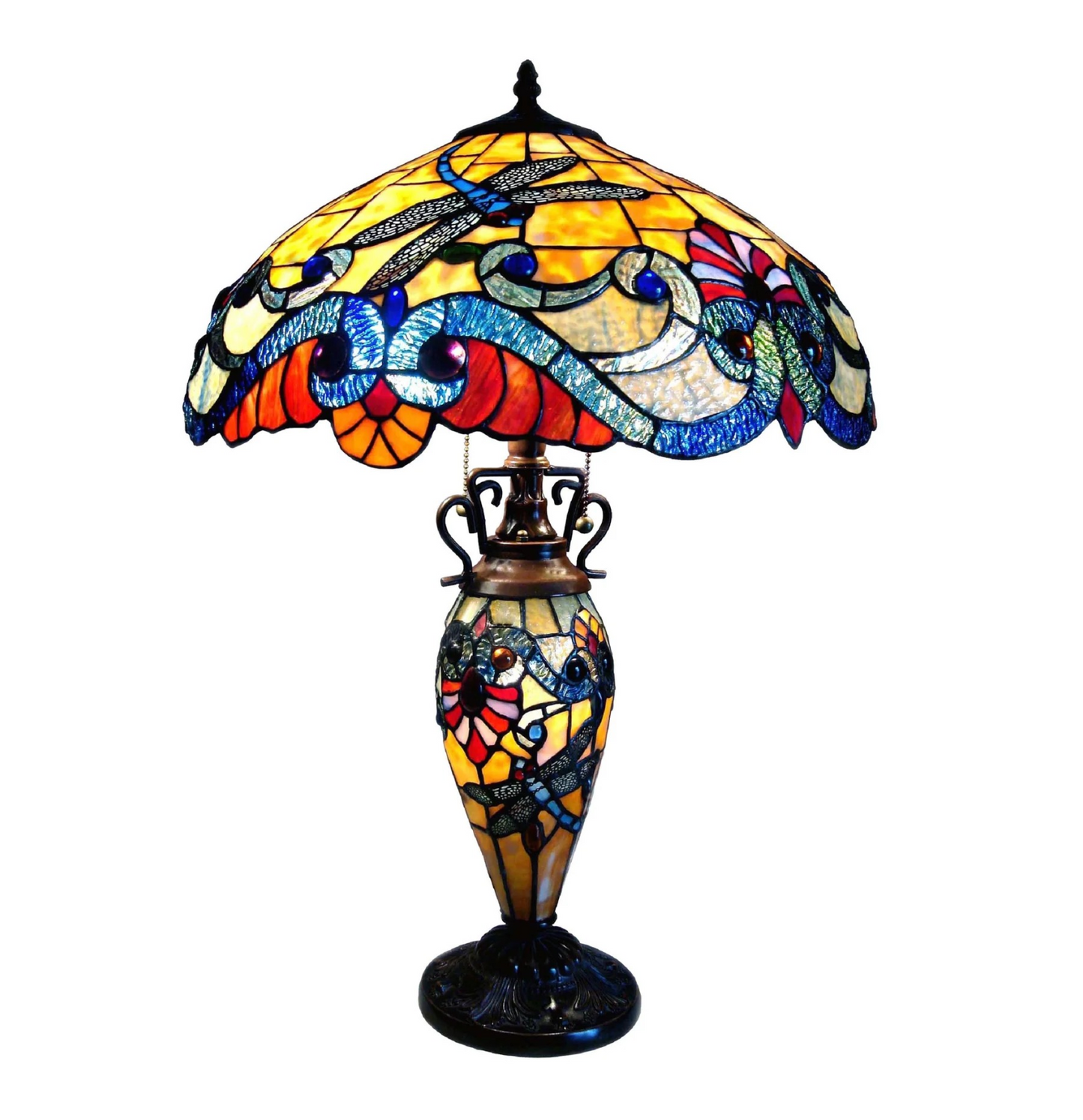 Tiffany style triple lit Victorian-style Dragonfly 3 Light Double Lit Table Lamp