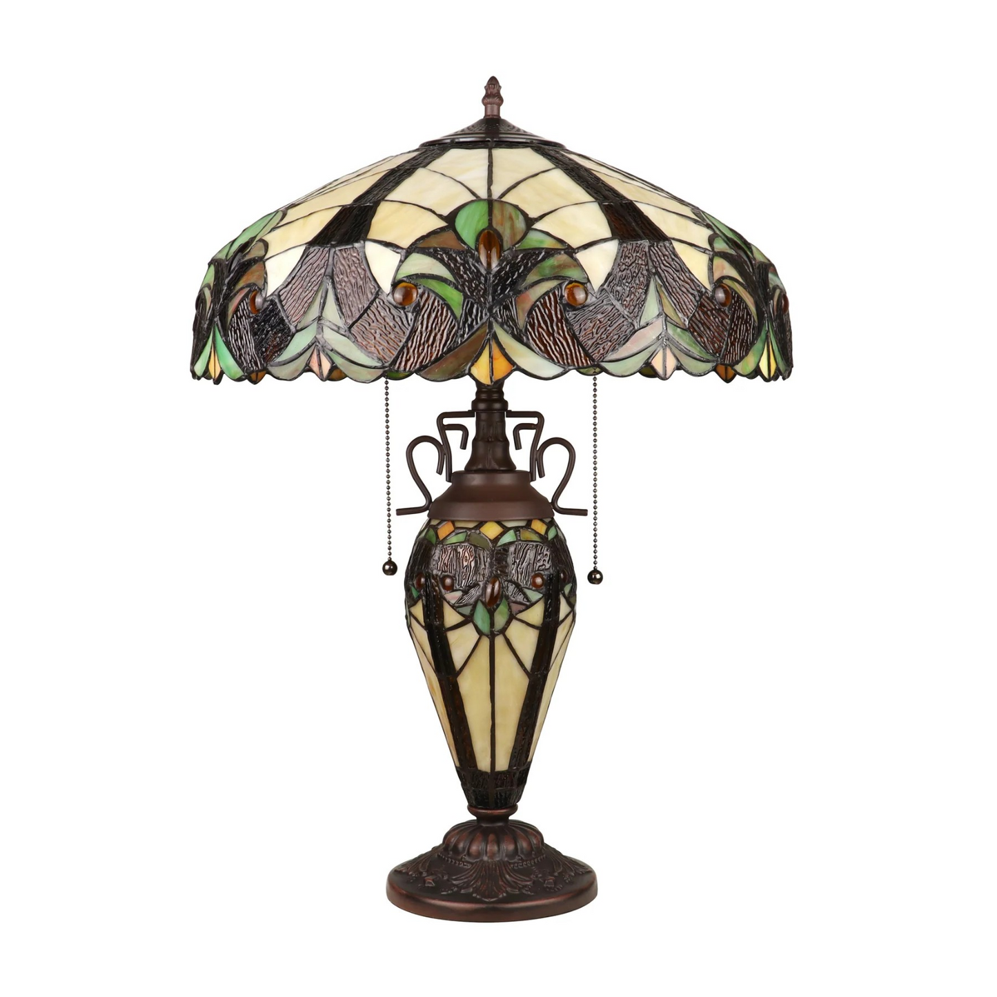 Tiffany style double lit Victorian-style  lamp red, green yellows and bronze