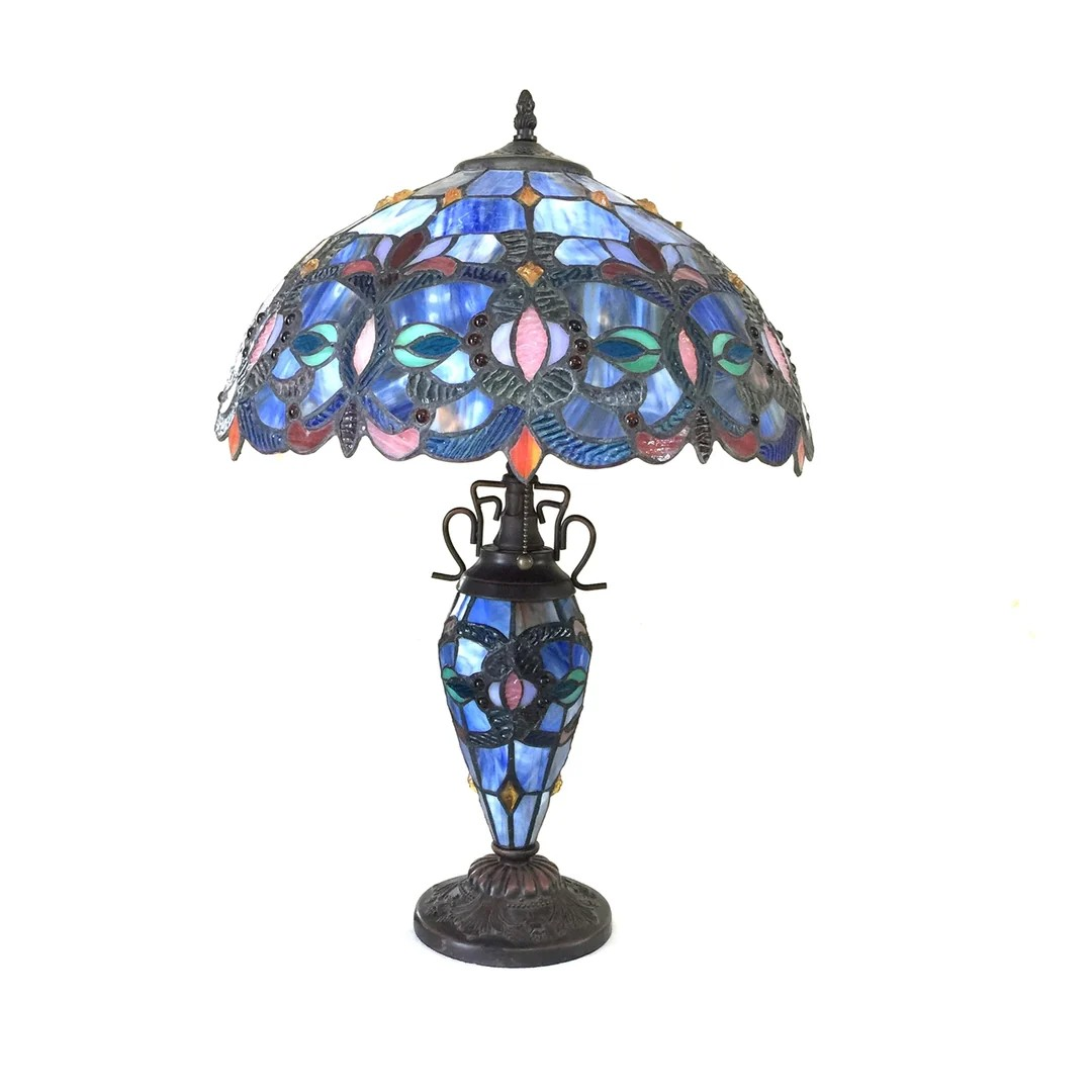 Tiffany style triple lit Victorian-style double lit table lamp Blue, teal