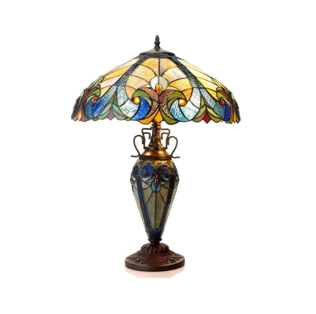 Tiffany style triple lit Victorian-style triple lit table Gold, Blue