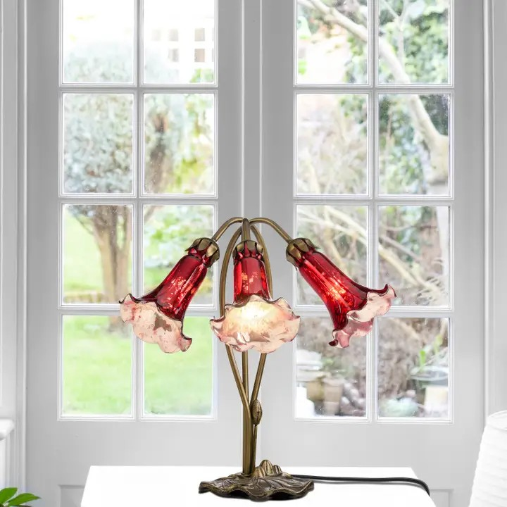 16"H Hand Blown Glass 3 Lily Downlight Table Lamp