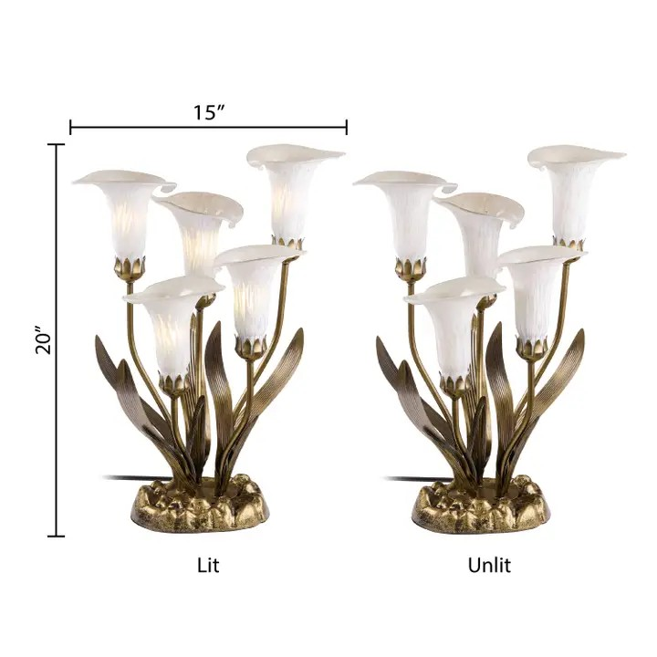 20"H White Hand Blown Glass 5 Calla Lily Uplight Table Lamp