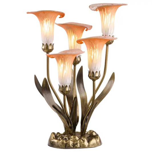 20"H Peach Hand Blown Glass 5 Calla Lily Uplight Table Lamp