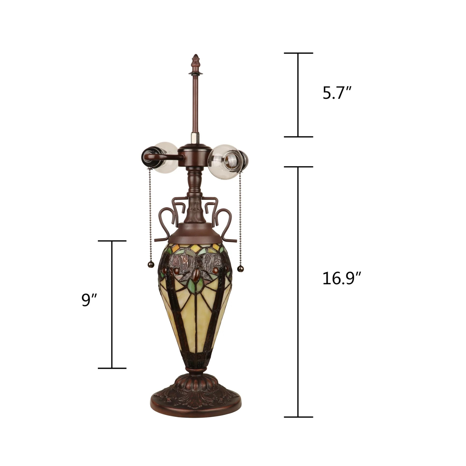 Tiffany style double lit Victorian-style  lamp red, green yellows and bronze