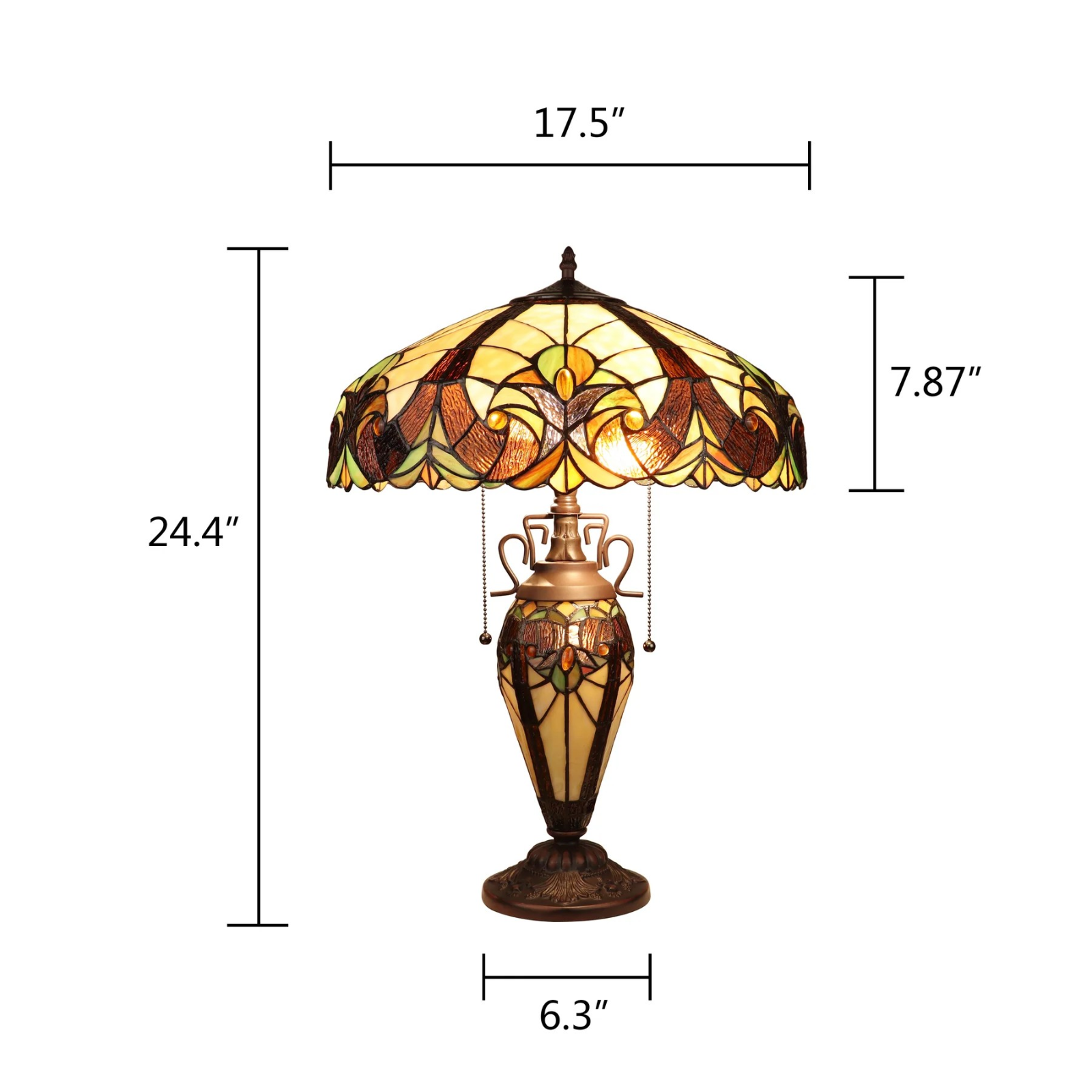 Tiffany style double lit Victorian-style  lamp red, green yellows and bronze