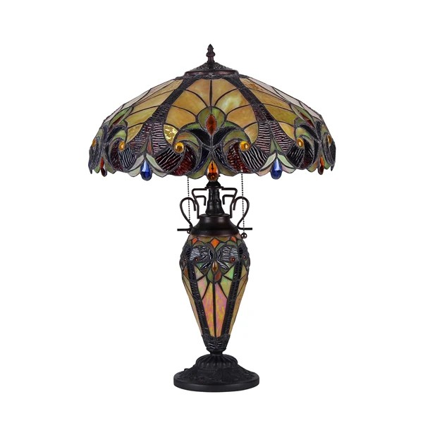 Tiffany style triple lit Victorian-style triple lit table lamp, broze, gold