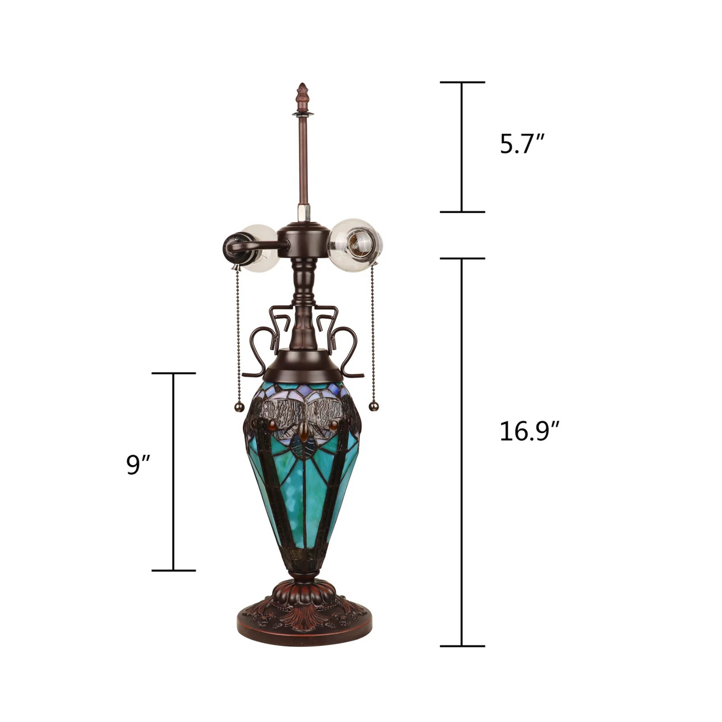 Tiffany style triple lit Victorian-style  lamp teal, cobalt blue and bronze