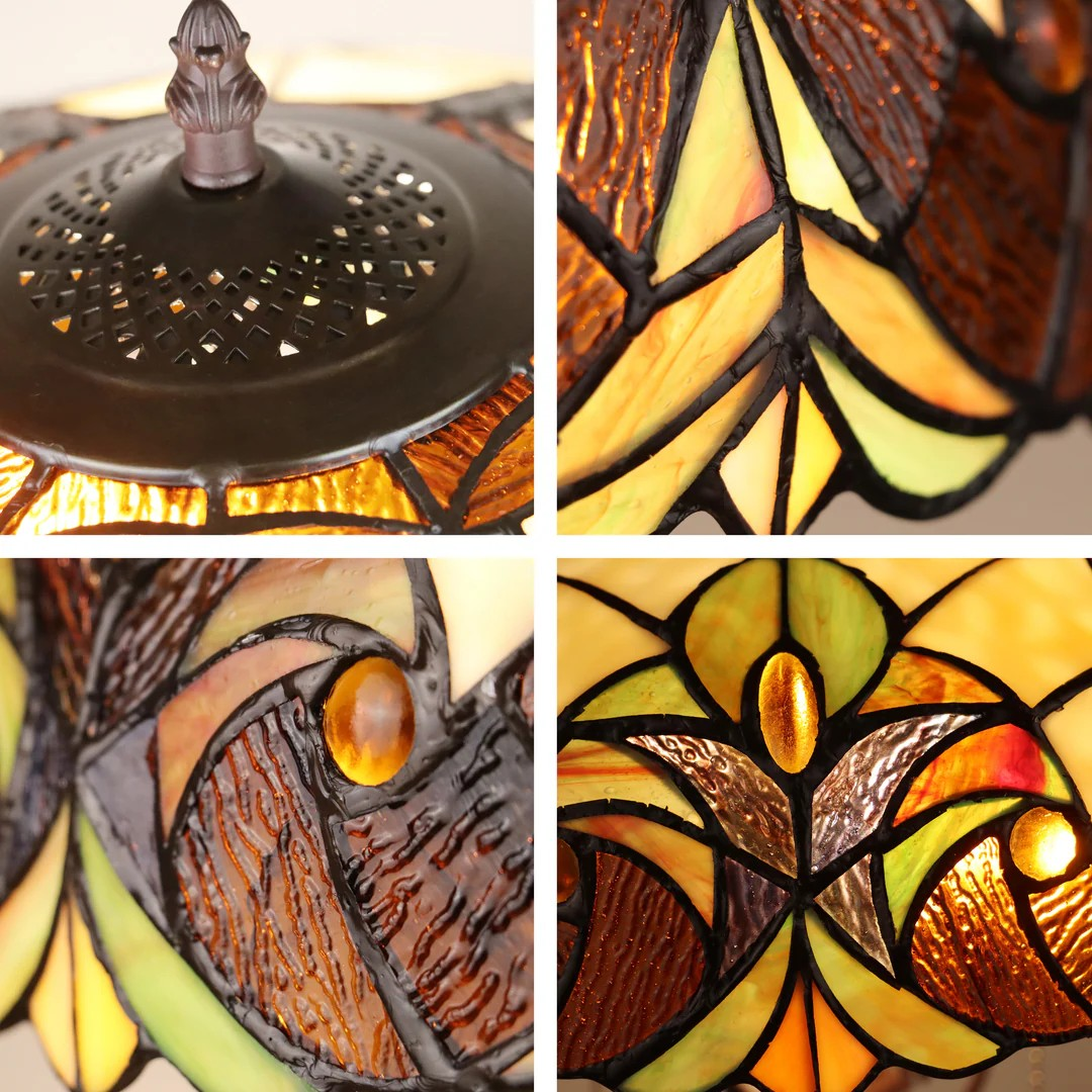 Tiffany style double lit Victorian-style  lamp red, green yellows and bronze