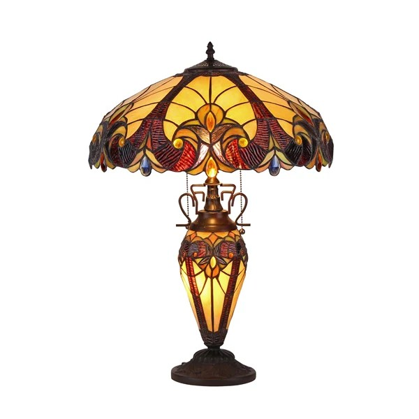 Tiffany style triple lit Victorian-style triple lit table lamp, broze, gold