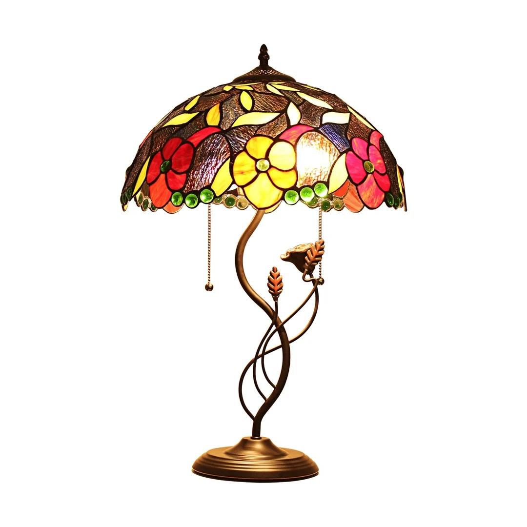 2 Light Tiffany-style featuring rose base and Floral Stained Glass Table Lamp 16