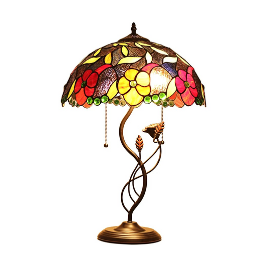 2 Light Tiffany-style featuring rose base and Floral Stained Glass Table Lamp 16