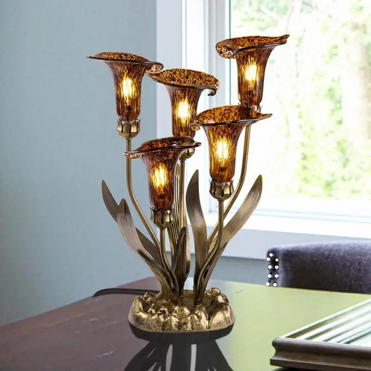 20"H Amber Hand Blown Glass 5 Calla Lily Uplight Table Lamp