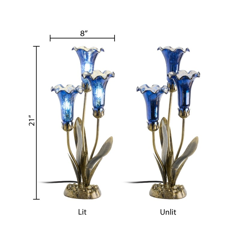 21"H Blue Mercury Glass 3 Lily Uplight Table Lamp