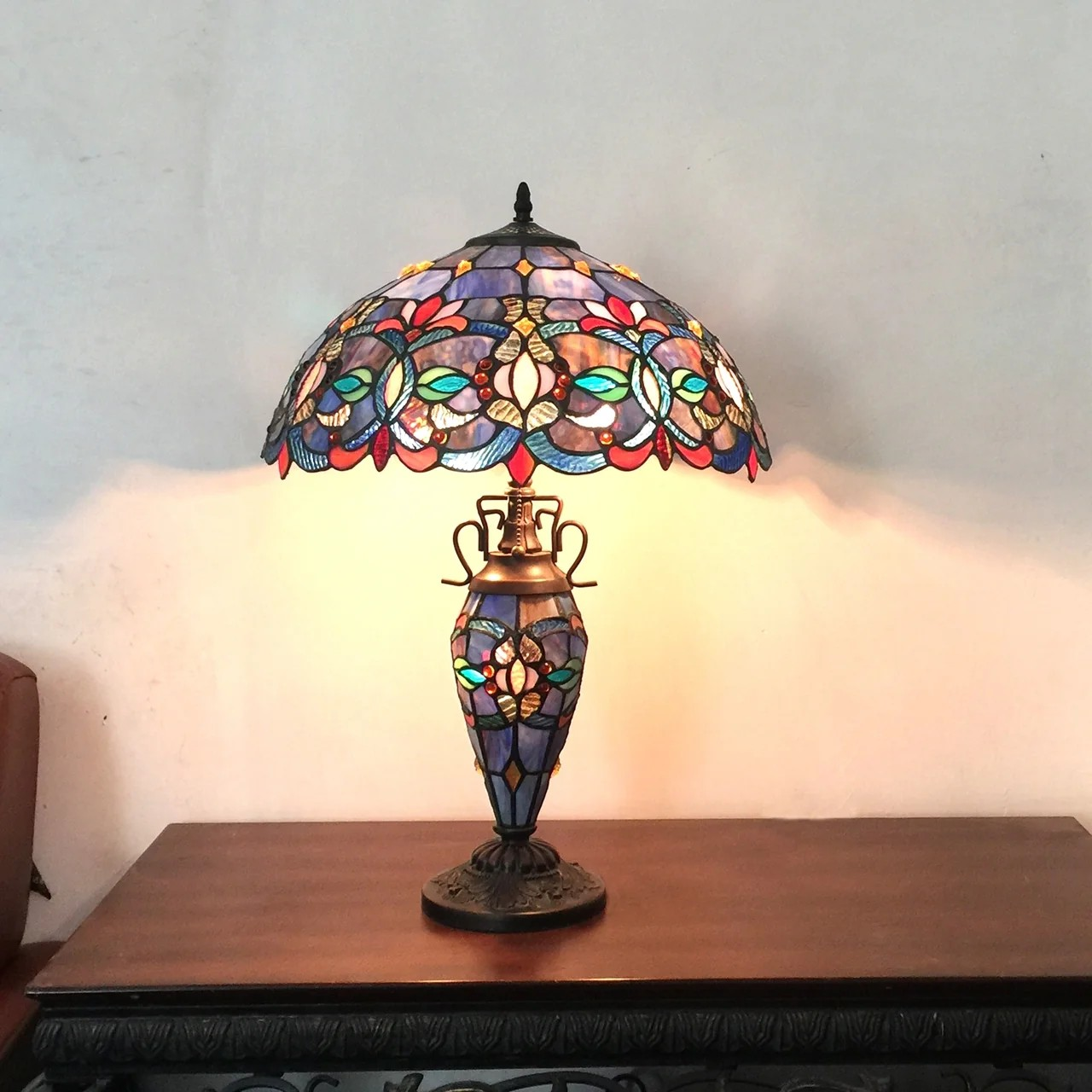 Tiffany style triple lit Victorian-style double lit table lamp Blue, teal