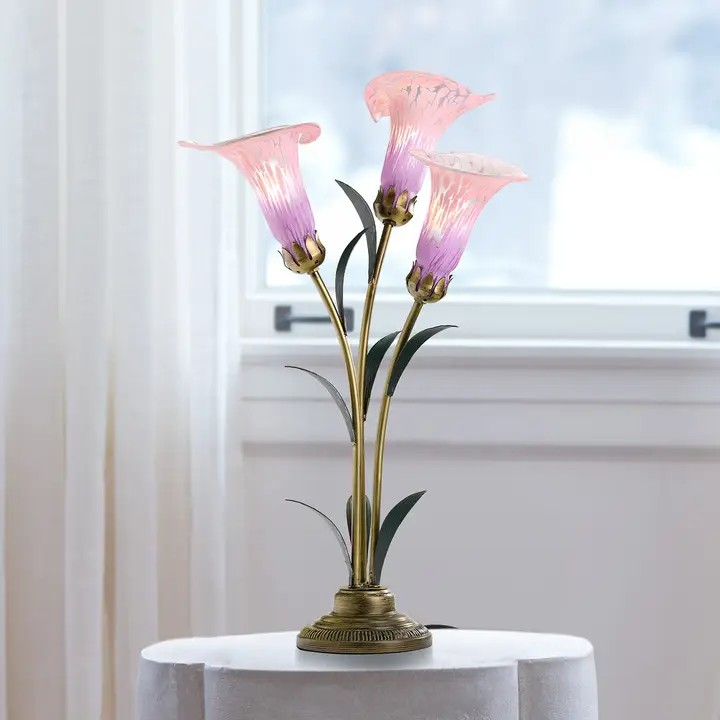 23.5"H Pink 3 Shade Handblown Glass Calla Lily Table Lamp